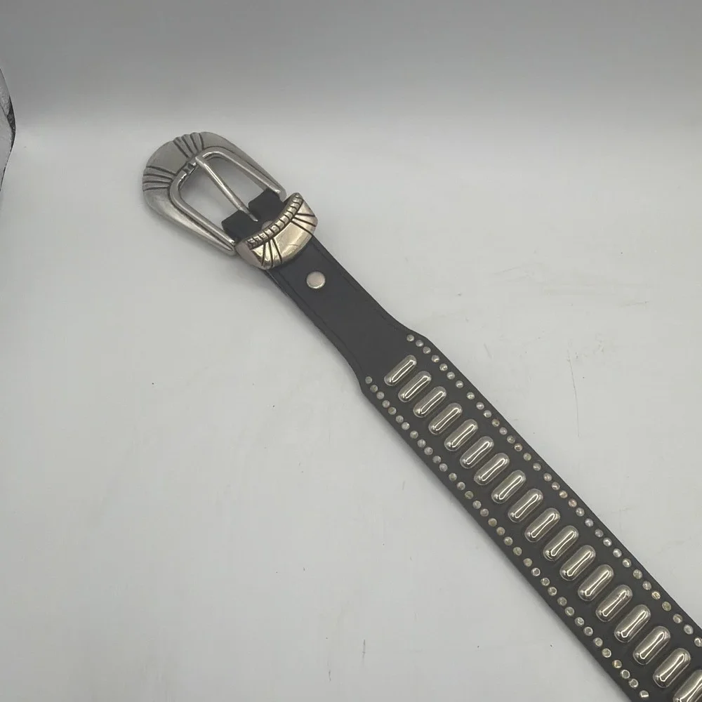 Lady Nadim Black and Silver Genuine Leather Belt M/L (VTG. 1999)